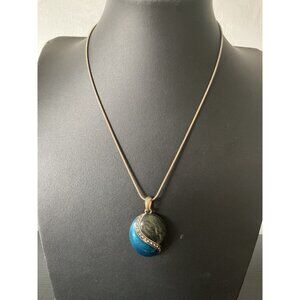 Gold Tone Snake Chain Necklace Blue Black Stone Pendant Lobster Clasp Extender